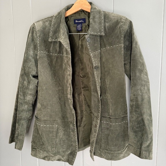 Vtg Green Suede Jacket M Western Y2K Contrast Stitch Detail Boho‎ Chic Cowgirl - Picture 1 of 10